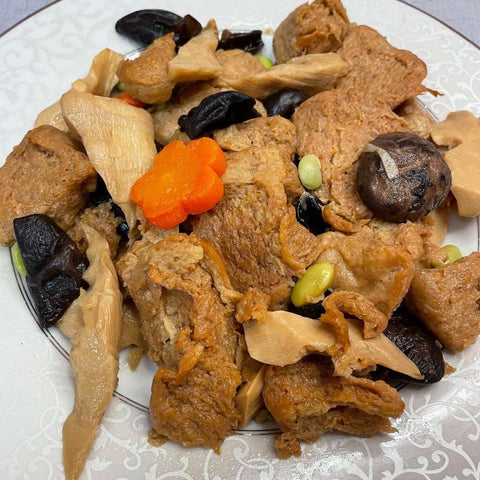 Braised Wheat Gluten with Bamboos and Mushrooms 四喜烤麩