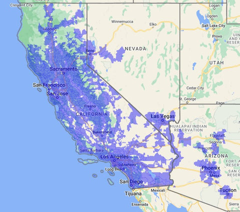 ★California, parts of Nevada and Arizona (Except Local delivery area)